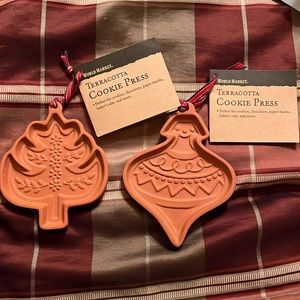 Set of 2 Terra Cotta cookie press ornaments holiday Christmas gifts tree ribbon
